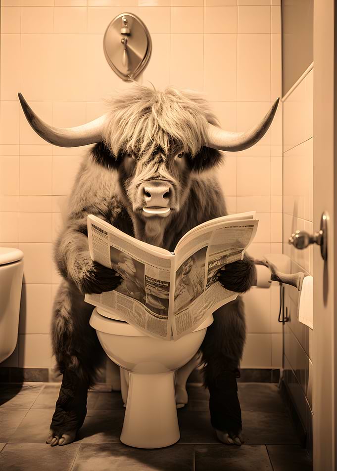 Highland Cow on the Toilet