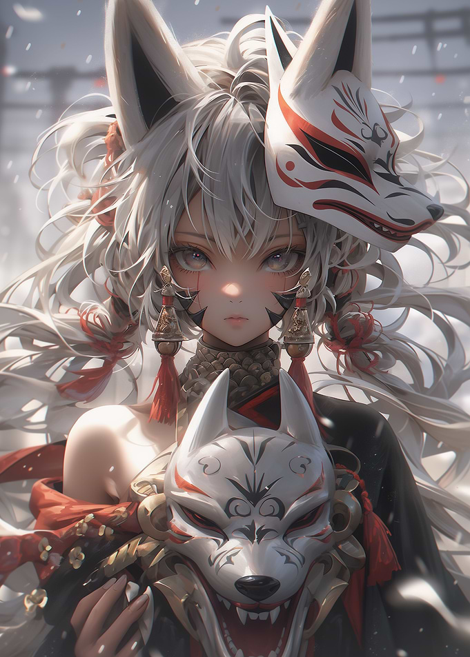 Anime Fox Masked Neko Girl