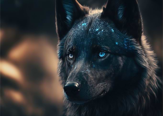 black wolf with blue eyes