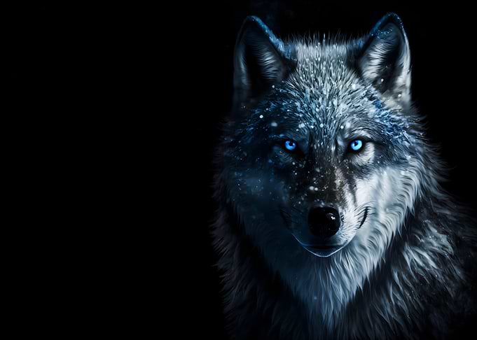 black wolf with blue eyes