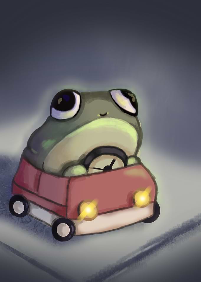 frog ride a car
