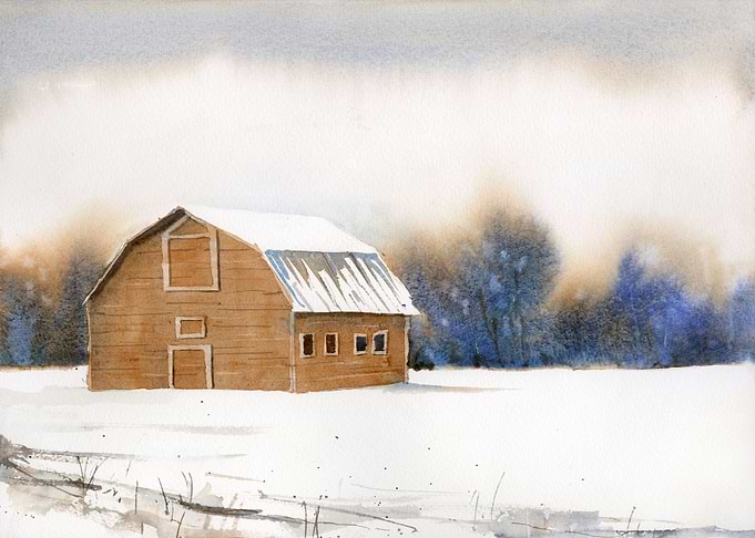 Barn landscape painting