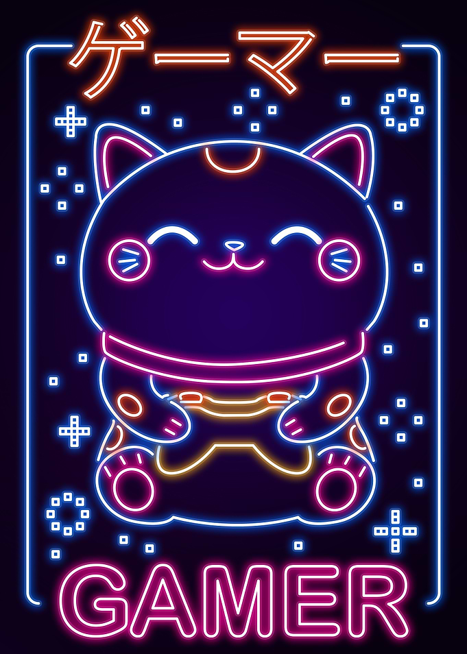 Neon Kawaii Neko Gamer
