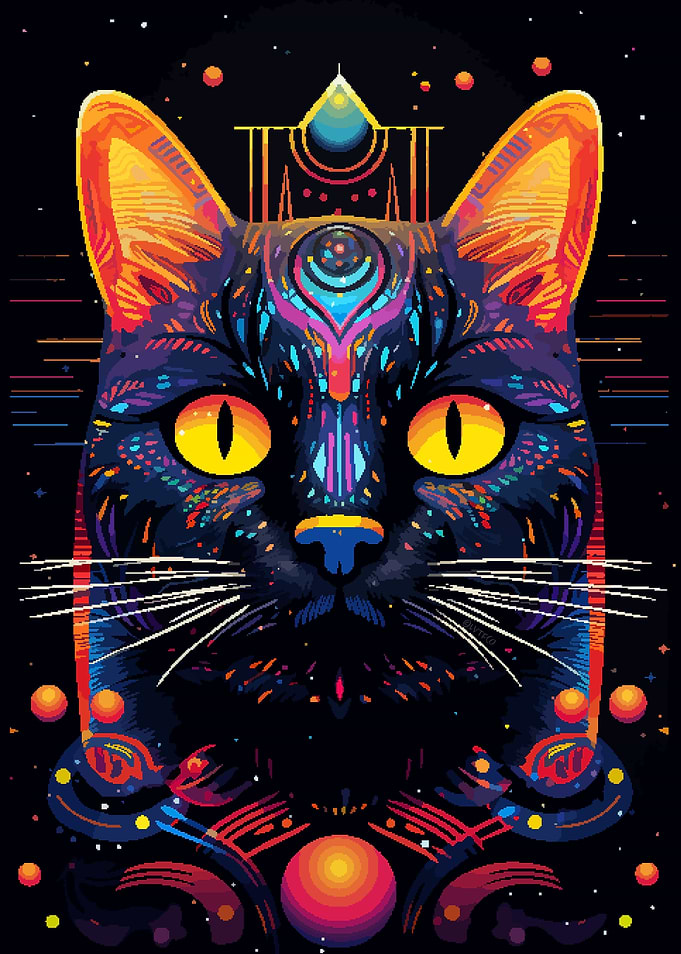 Psychedelic Cat Pixel Art