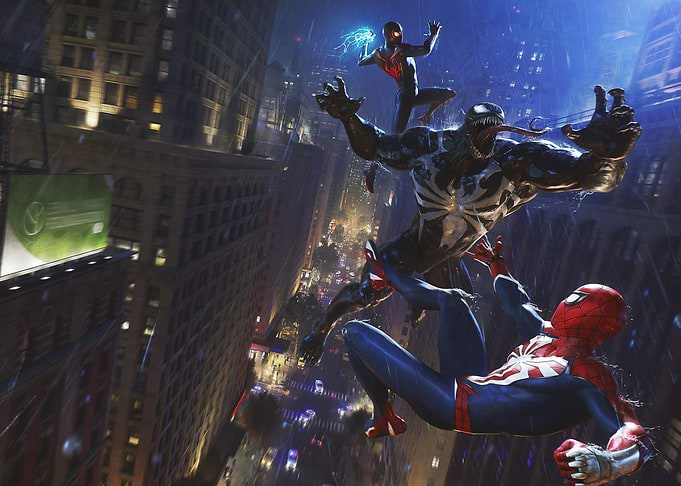 Spider-Man, Miles Morales, and Venom's City Fight