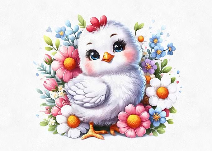 Hen with flowers