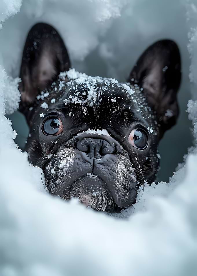 French Bulldog Snow Puppy