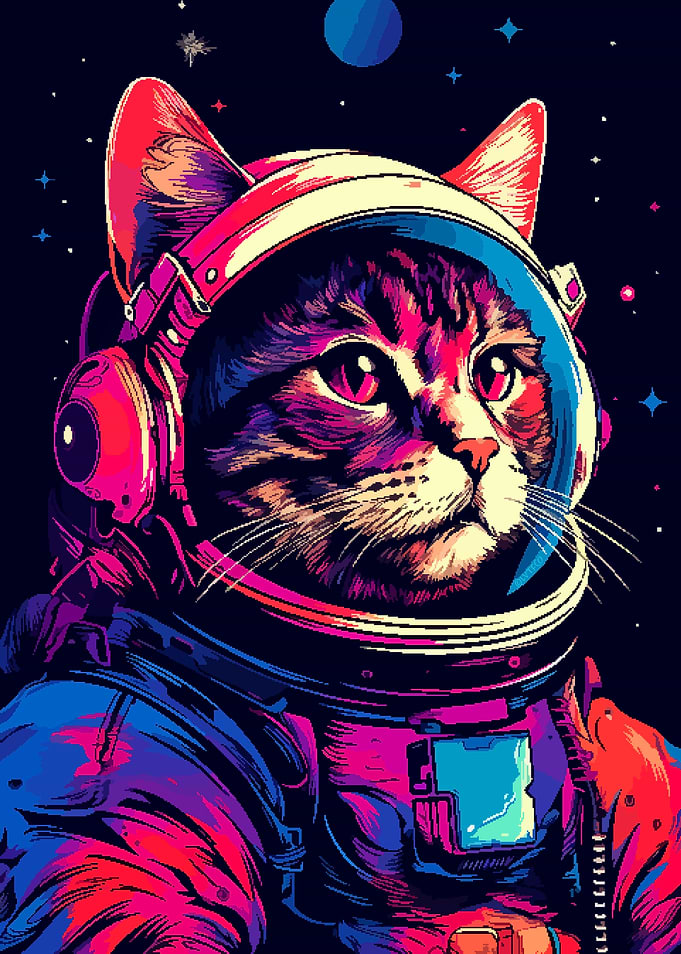 Retro Space Cat Pixel Art