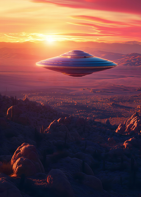 UFO Desert Encounter — living room metal wall art
