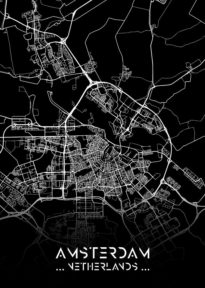 Amsterdam City Map Black