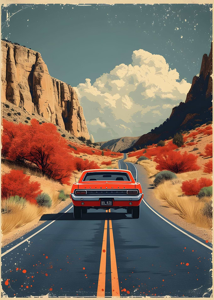Vintage car on a road