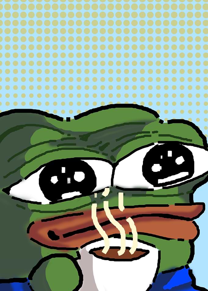 crying pepe with coffee