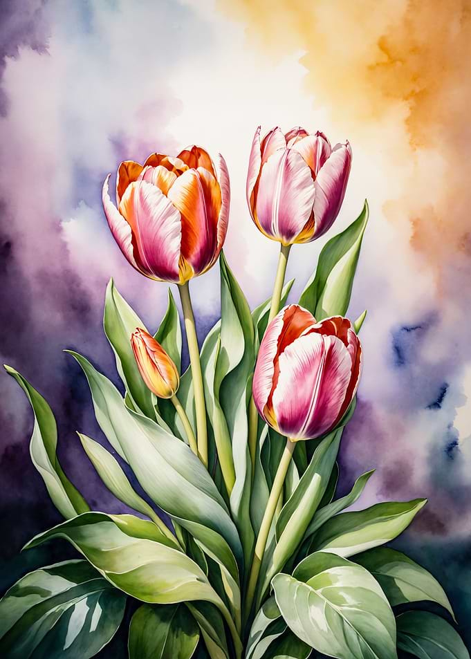 Watercolor tulips bouquet