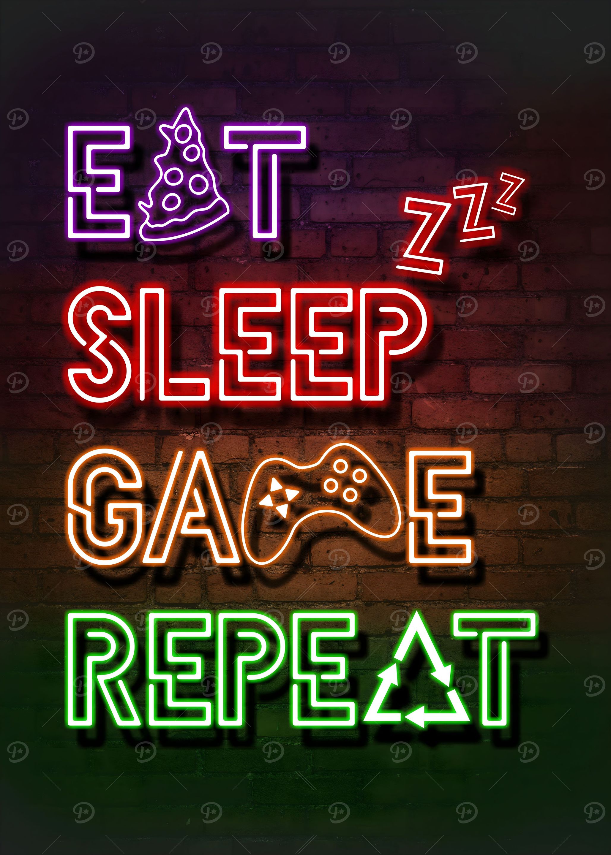 Eat Sleep Game Repeat Neon