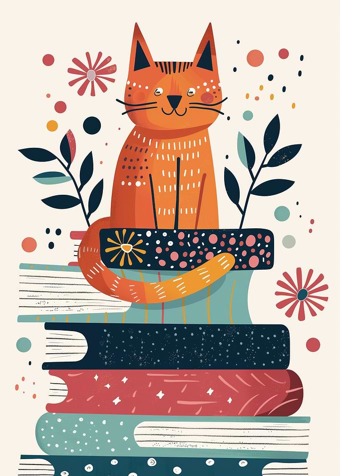 Cat with Books 5