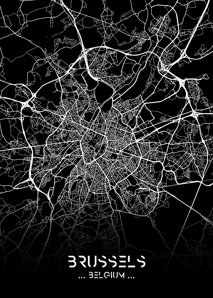 Brussels City Map Black