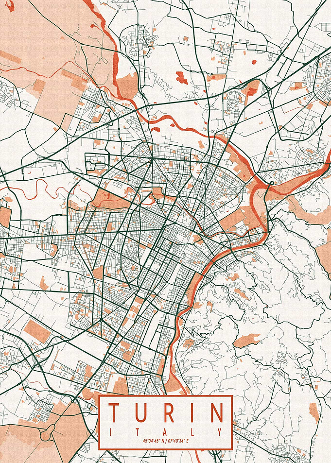 Turin City Map Bohemian