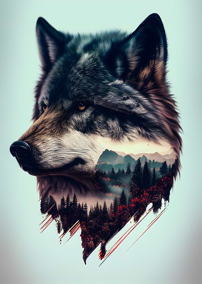 Wolf Double Exposure Woods