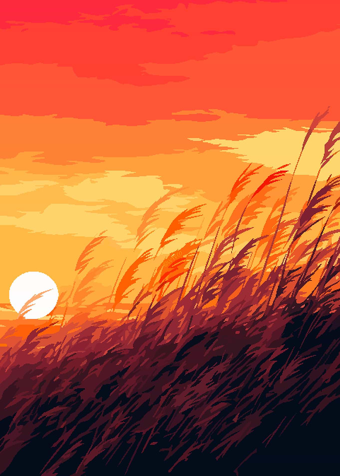 Hayfield Sunset Pixel Art