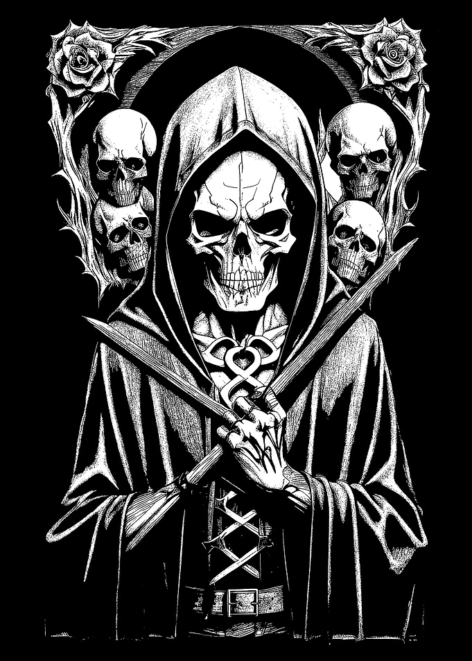 Skulls Black and White Art