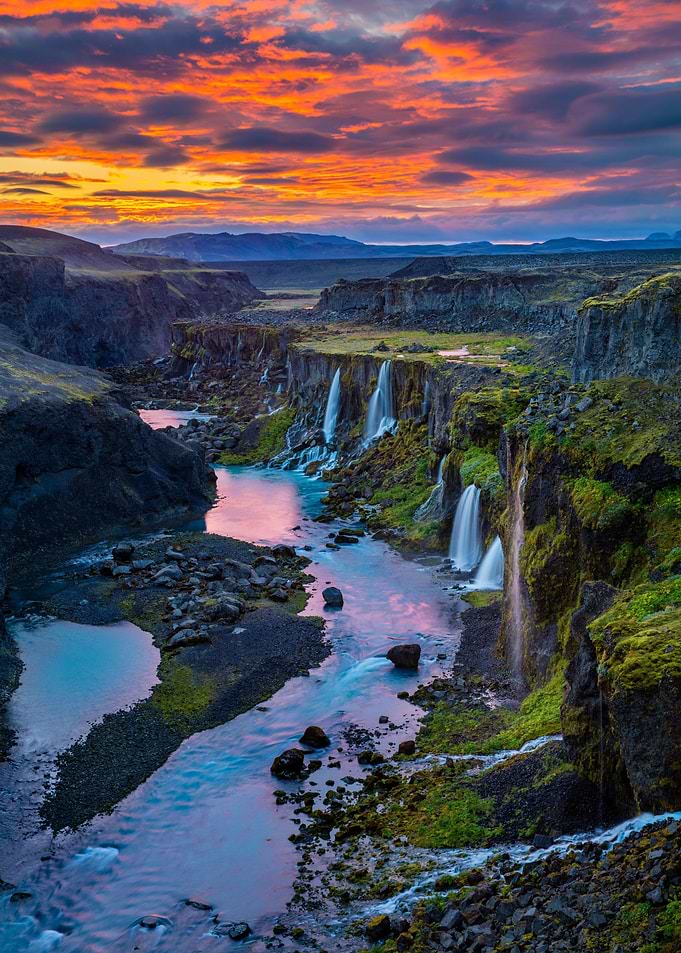 Nature Waterfall Sunset