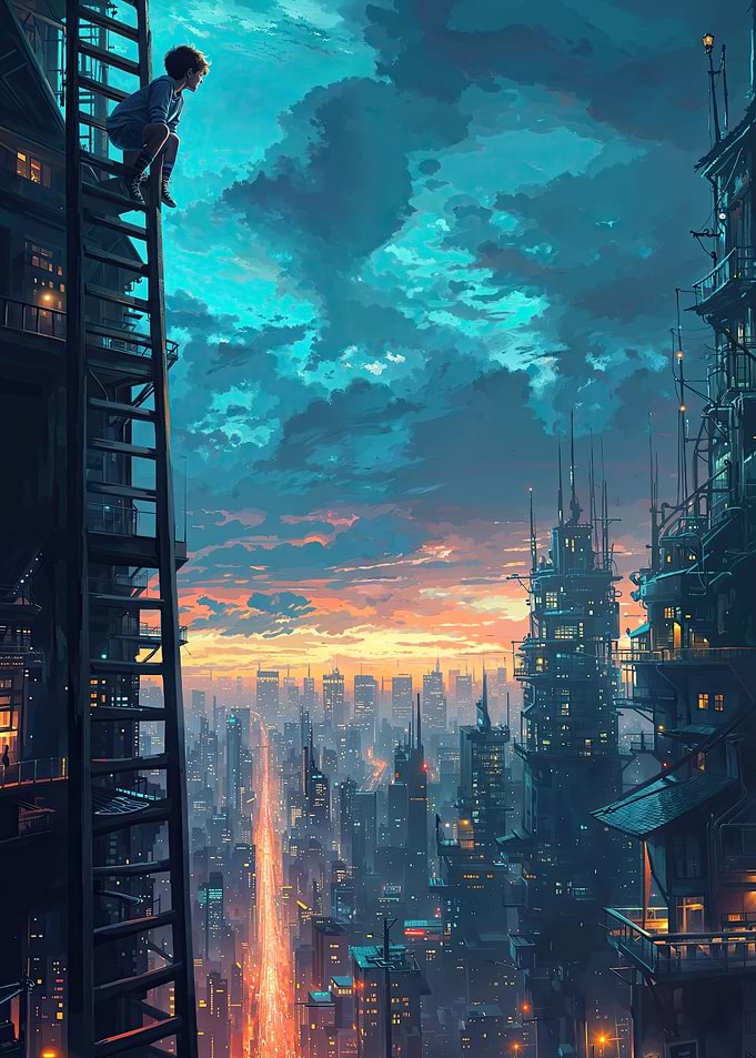 Boy and the city ladder