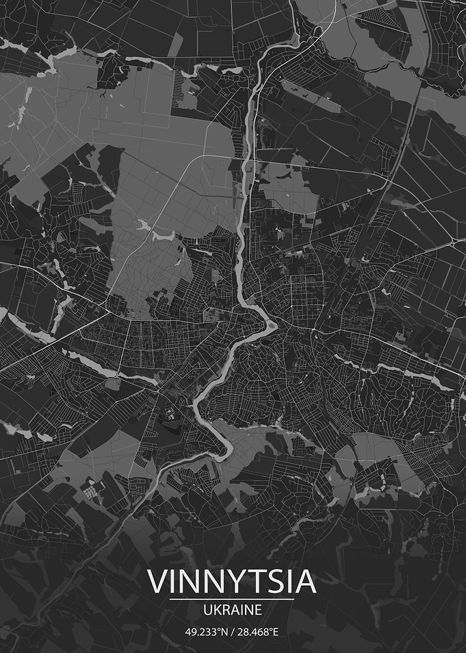 Vinnytsia UA Dark Grey Map