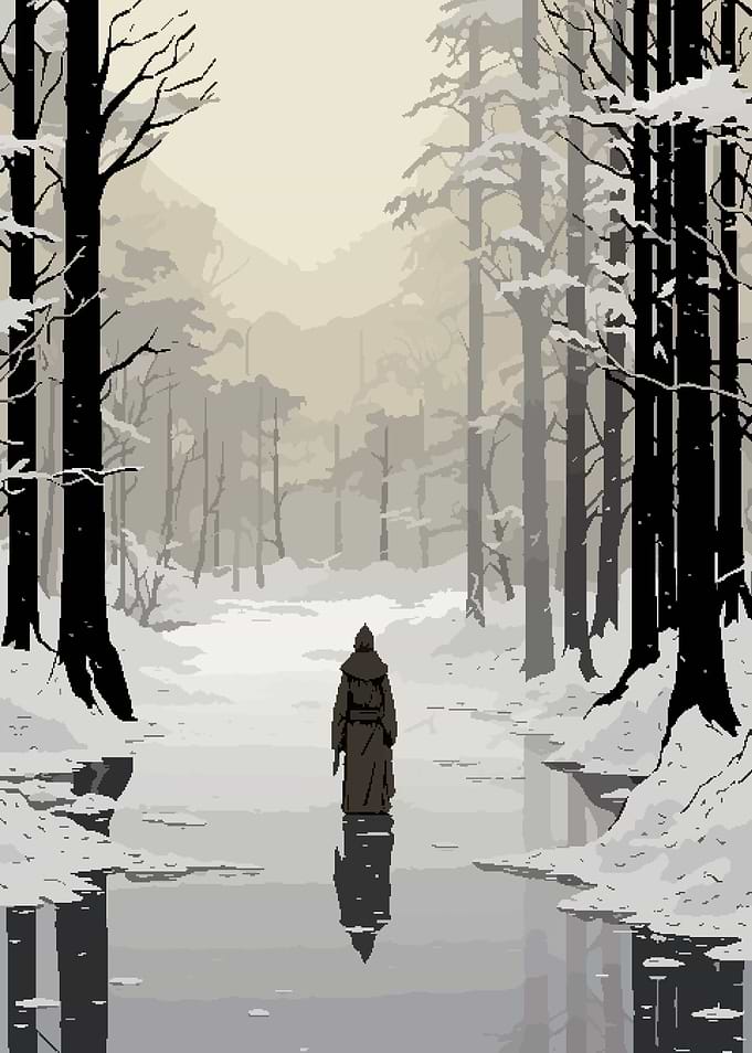 Zen Monk Winter Pixel Art