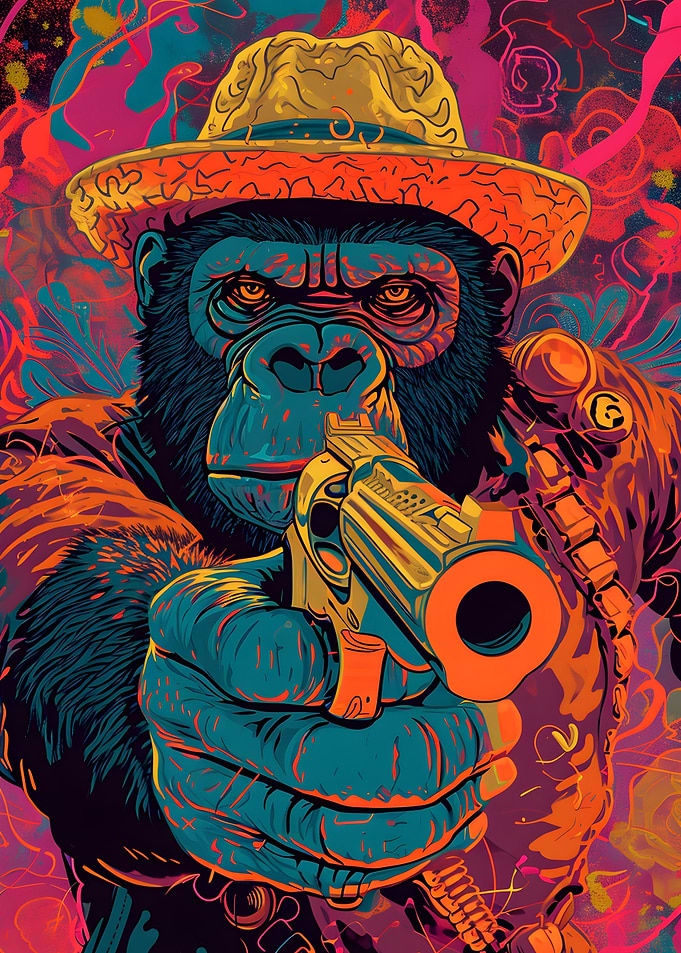 Gorilla Aiming with a Gun