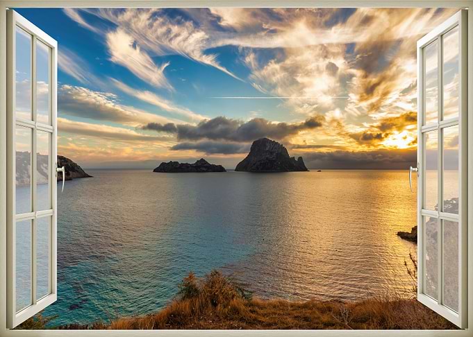 Window view sunset sea