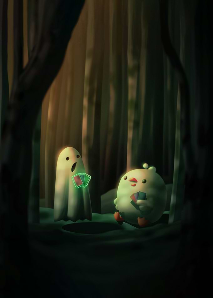Baby duck with a ghost