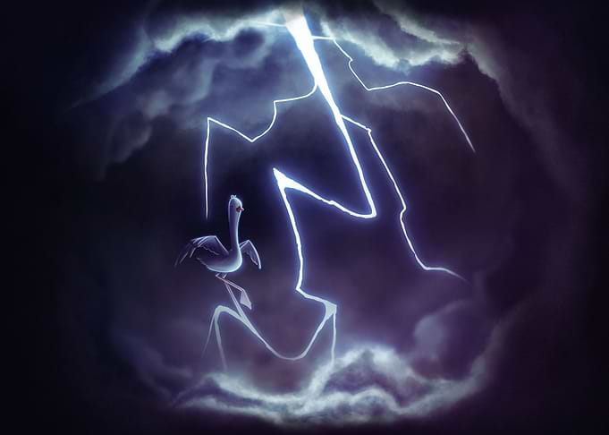 Duck flies in lightning