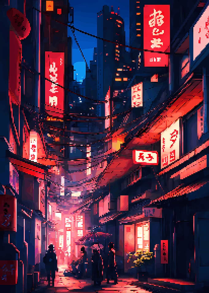 pixel neon vibrant street