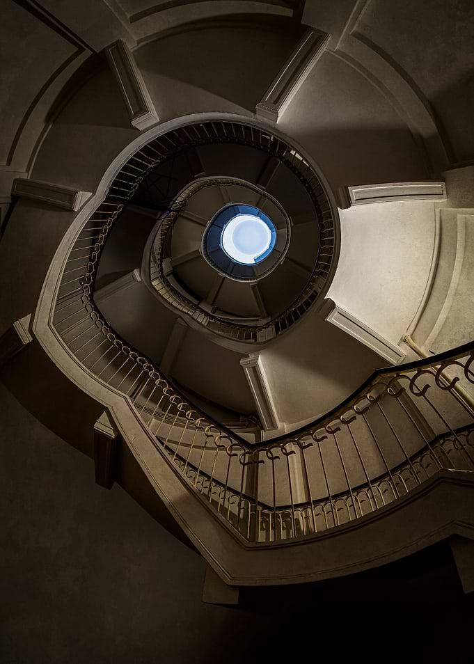 Brown spiral staircase