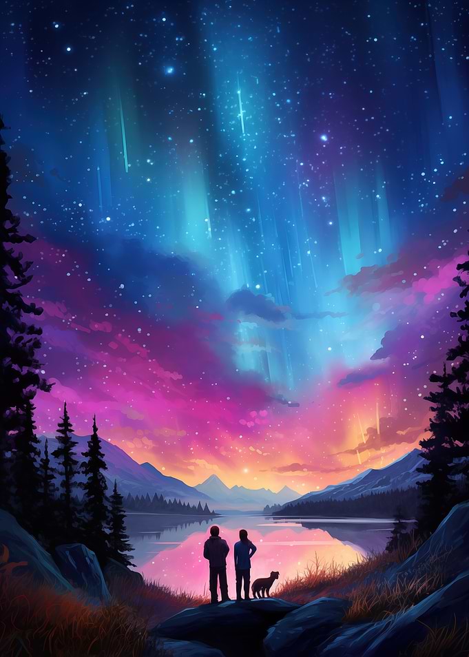 Rainbow Aurora Over lake