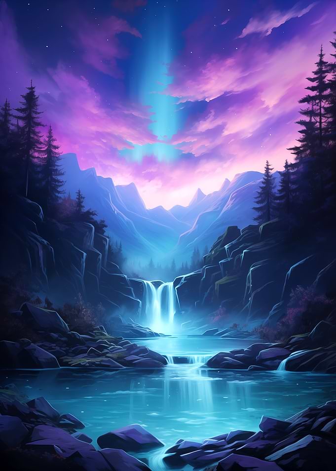 Blue Waterfalls and Sky