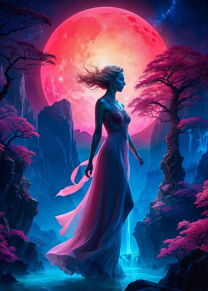Beautiful Red Moon Lady