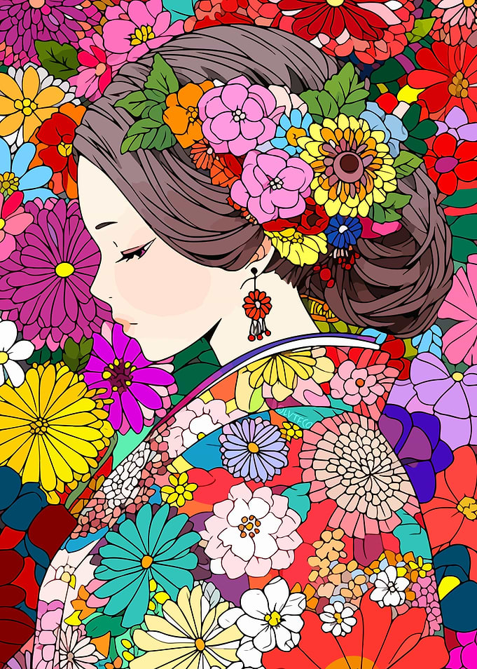 Japan Girl Kimono Floral