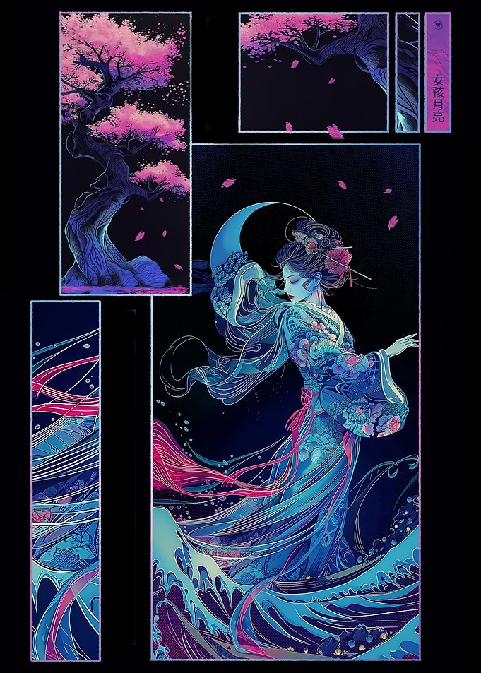 Girl kimono Sakura Tree