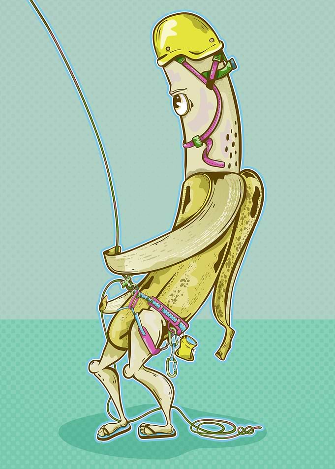 Banana belay rock climbing