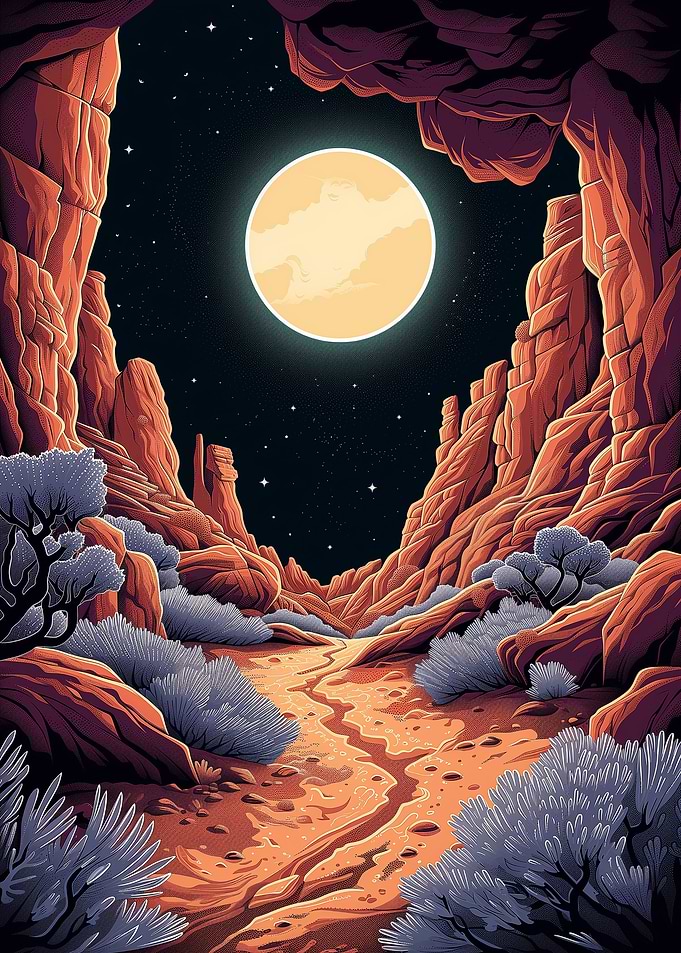 Grand Canyon in Moon Night