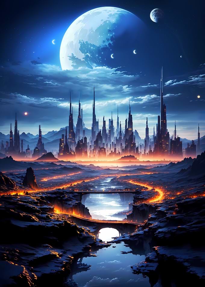 The Moon Future City Night