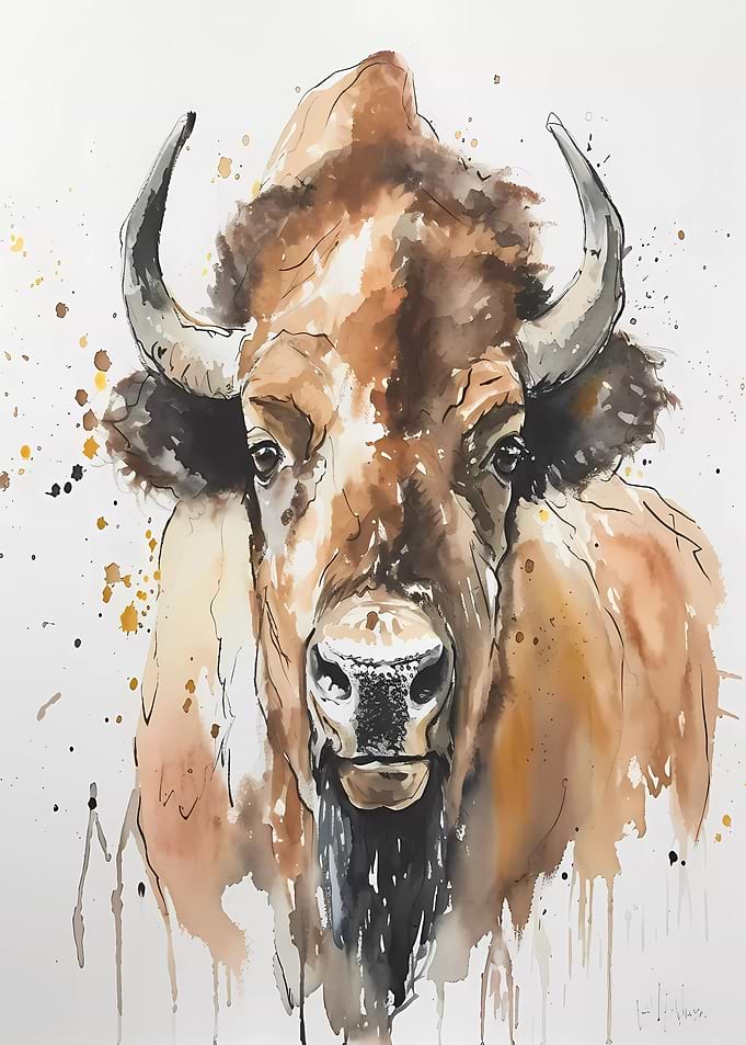 Watercolor Bison