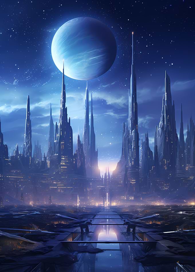 Futuristic City Moon Night
