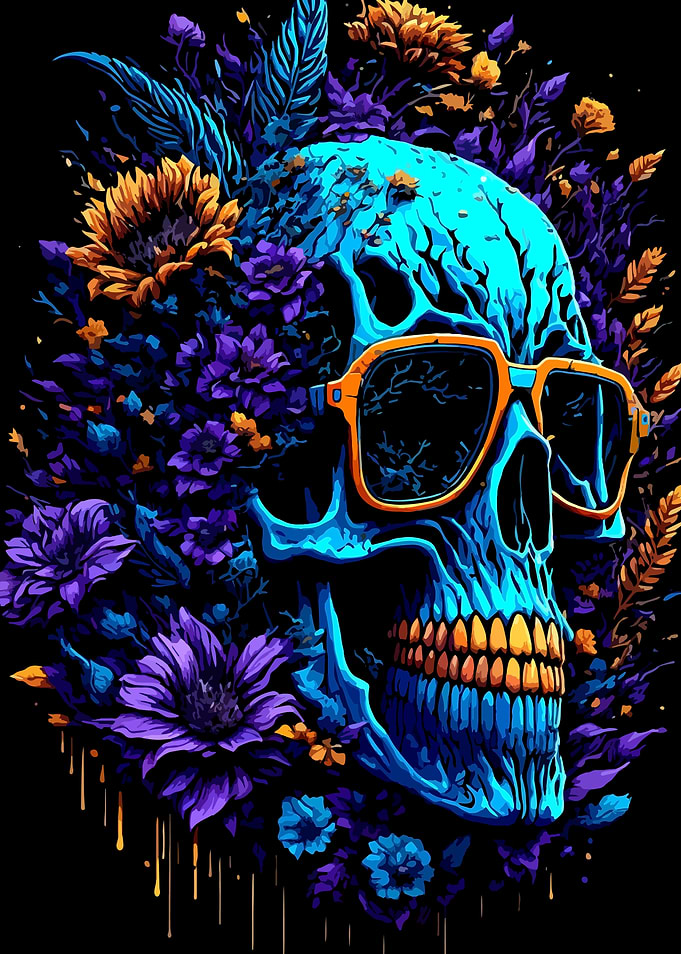 Skull with Wild Flowers