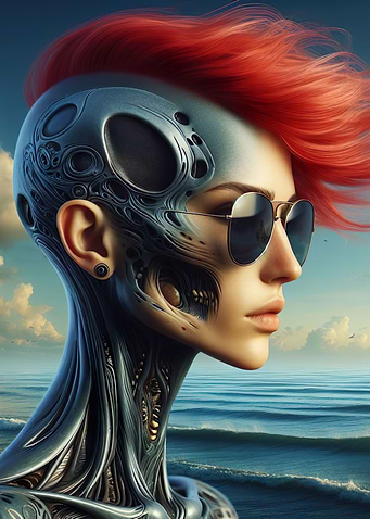 Cyberpunk Woman Red Hair