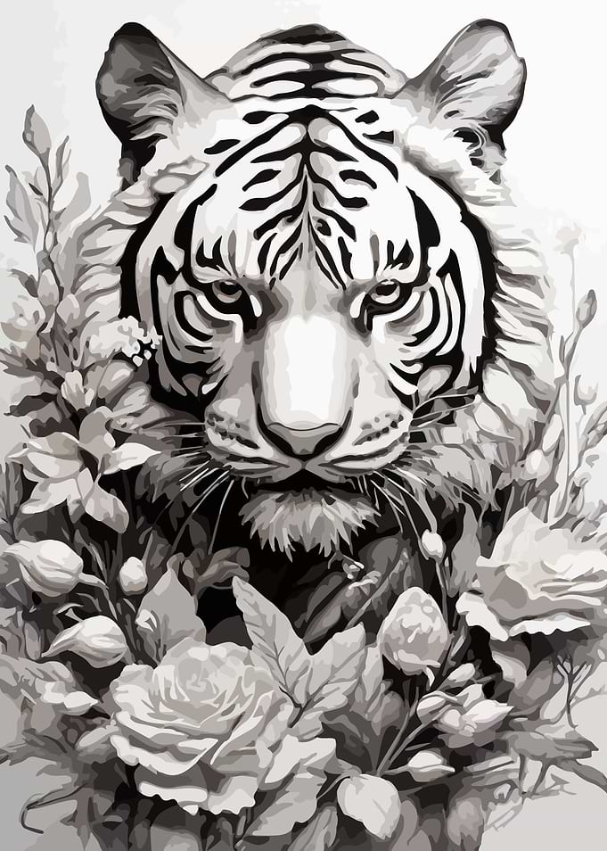 White Tiger with Flowers
