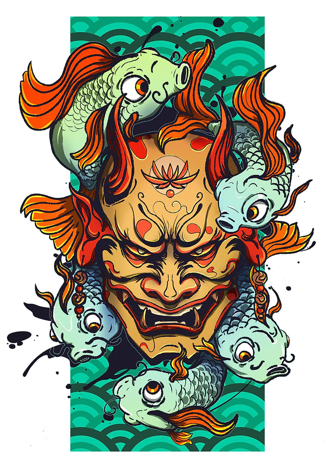 Hannya Mask Koi Pond Japan