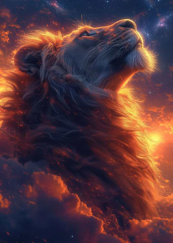 neon lion roaring