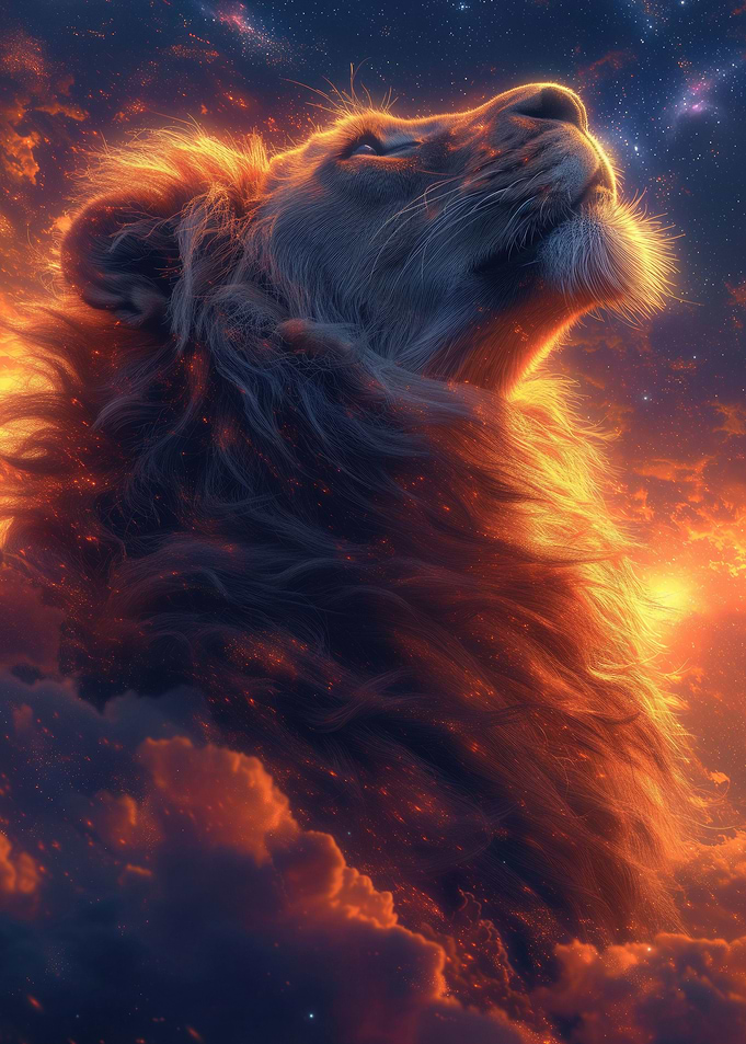 neon lion roaring